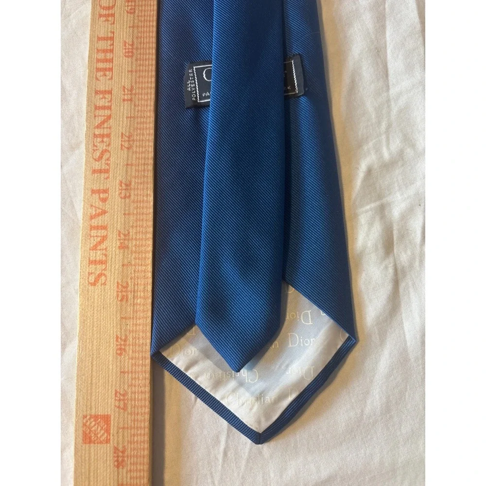 Christian Dior Necktie Mens One Size Blue Good Vintage CD Logo Ribbed Cravates